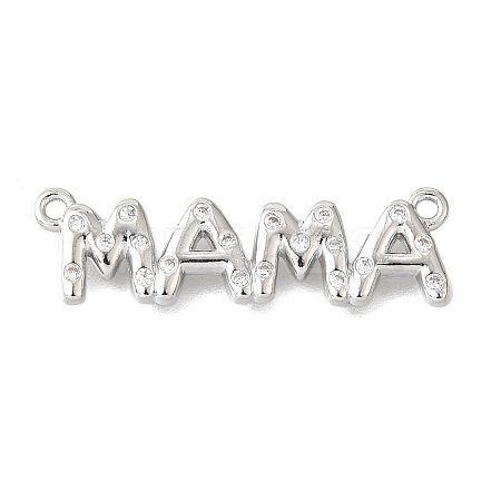Mother's Day Brass Micro Pave Clear Cubic Zirconia Word Mama Connector Charms KK-V007-36P-1
