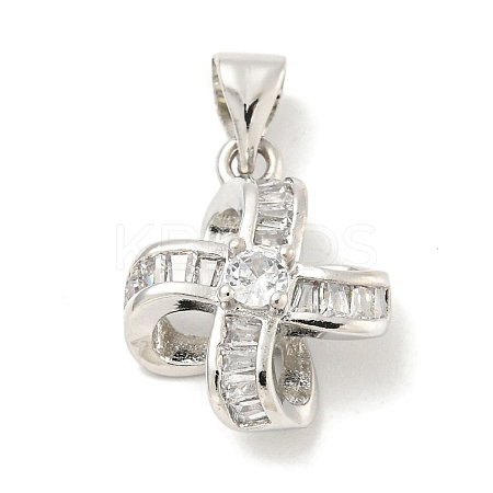 Rack Plating Brass Micro Pave Clear Cubic Zirconia Pendants KK-B093-19P-1