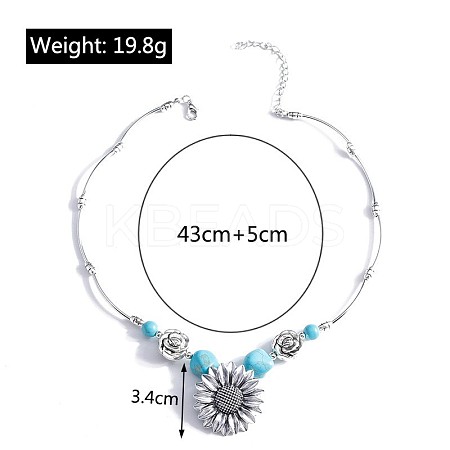 Bohemian Style Alloy with Synthetic Turquoise Pendant Necklaces FS-WG9CEC0-01-1