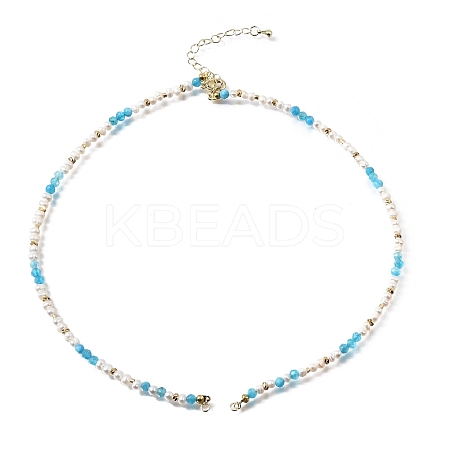 Natural Pearl & Faceted Round Dyed Natural Sky Blue Agate & Brass Beaded Necklace Making KK-H292-60G-1