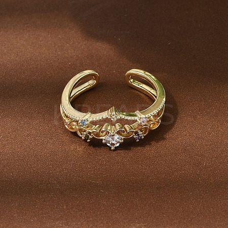 Brass Micro Pave Cubic Zirconia Cuff Open Rings for Women RJEW-B160-02G-1