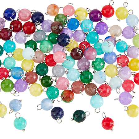 100Pcs Dyed Natural White Jade Round Charms FIND-FH0010-69-1