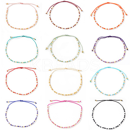 12Pcs Glass Seed Bead Braided Bead Bracelets XN3042-1-1