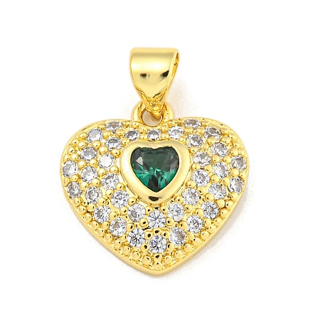 Heart Rack Plating Brass Micro Pave Cubic Zirconia Charms KK-Z053-17G-03-1