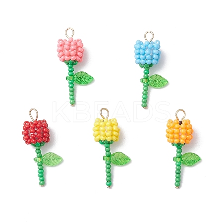 Grade A Round Glass Seed Beads Acrylic Flower Charms PALLOY-MZ00690-1