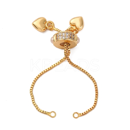 Brass Box Chain Slider Bracelet Making with Cubic Zirconia & Imitation Pearl KK-A214-33G-1