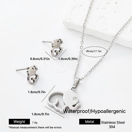 304 Stainless Steel Pendant Necklace & Stud Earrings Set for Women Men NO8774-2-1