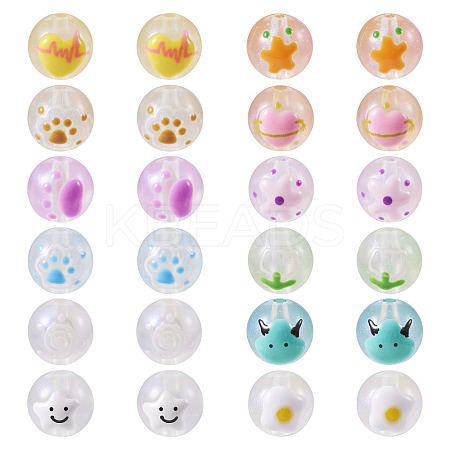 22Pcs 11 Styles Transparent Hand Painting Acrylic Beads OACR-TA0001-29-1
