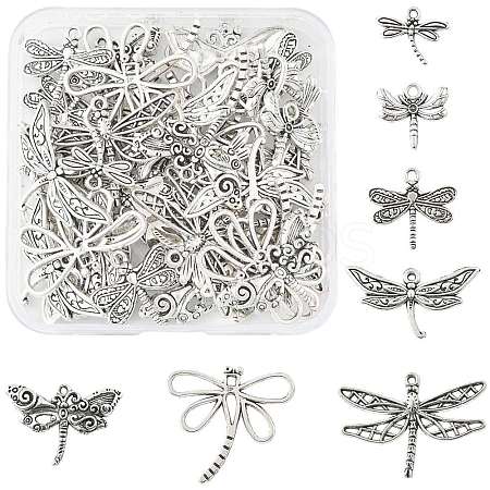 50Pcs 7 Styles Tibetan Style Alloy Dragonfly Pendants TIBEP-FS0001-43-1