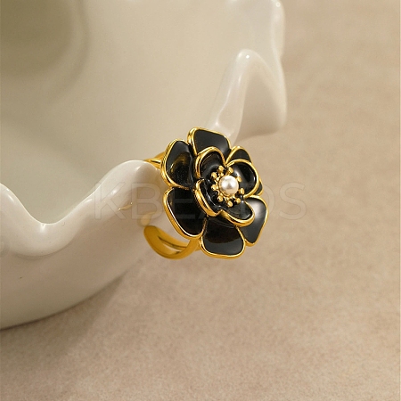 304 Stainless Steel Flower Open Cuff Rings LS-RJEW-A086-03G-1