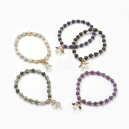 Natural Mixed Stone Beads Stretch Charm Bracelets BJEW-JB03857-1