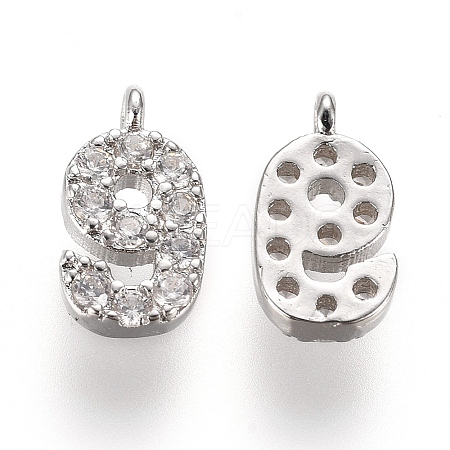 Brass Micro Pave Clear Cubic Zirconia Charms ZIRC-L075-60A-09P-1