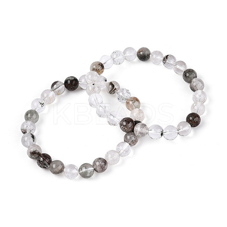 Natural Green Lodolite Quartz Round Beaded Stretch Bracelets for Men Women G-N349-10C-1