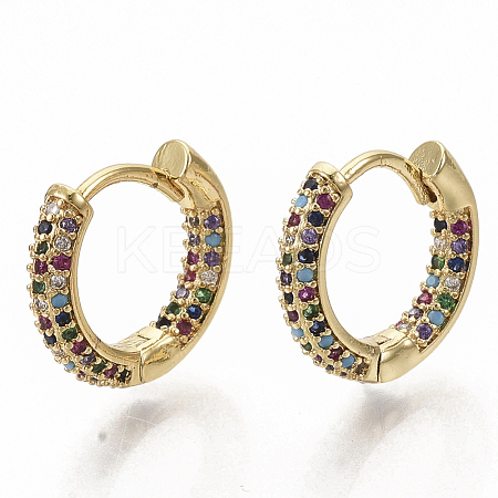Brass Micro Pave Colorful Cubic Zirconia Hoop Earrings EJEW-S208-060-1