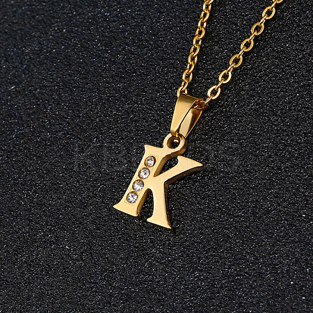 201 Stainless Steel Crystal Rhinestone Initial Pendant Necklaces FS-WG3A711-11-1