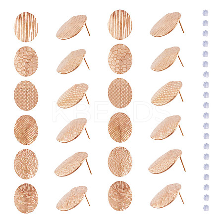 24Pcs 6 Styles 304 Stainless Steel Textured Oval Stud Earrings Findings STAS-TA0002-32RG-1