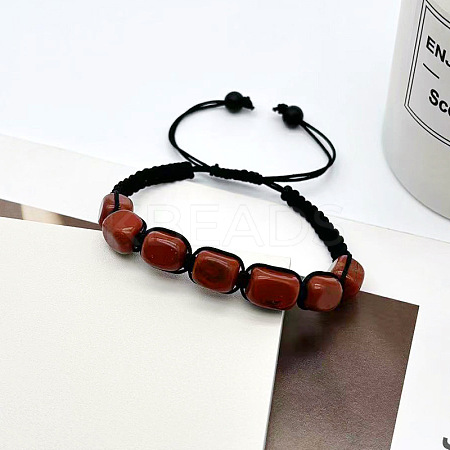 Natural Red Jasper Cuboid Beaded Braided Bead Bracelets FS-WGE3E5A-10-1