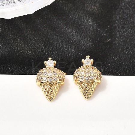 Ice Cream Brass Micro Pave Clear Cubic Zirconia Stud Earrings EJEW-A135-13G-1