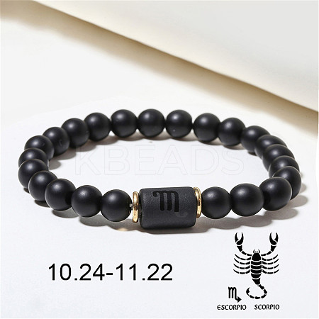 12 Constellations Theme Frosted Black Stone Round Beaded Stretch Bracelets for Women Men WG3EE4F-11-1
