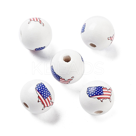 Independence Day Theme Wood European Beads WOOD-M011-07G-1