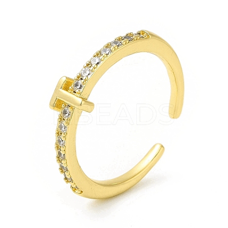 Clear Cubic Zirconia Initial Letter Open Cuff Ring RJEW-H120-09G-T-1