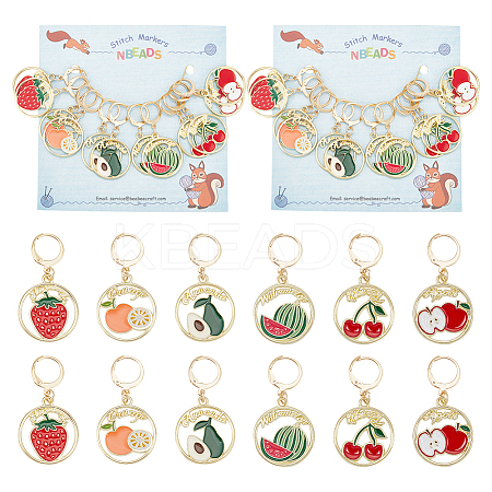 Alloy Enamel Round Ring with Fruit Pendant Locking Stitch Markers HJEW-PH01892-1