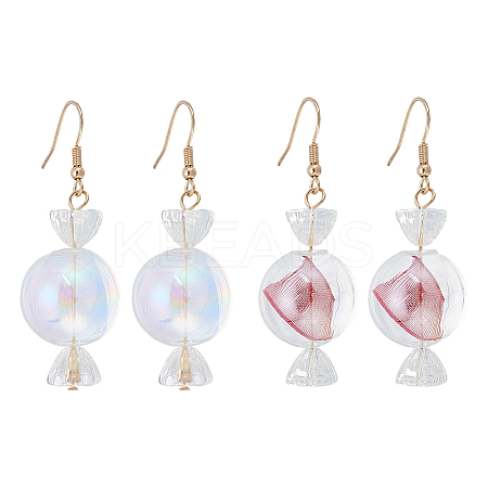2 Pairs 2 Colors Lace Inside Glass Candy Ball Dangle Earrings EJEW-FI0001-15-1