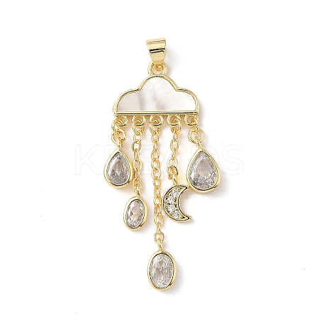Brass Micro Pave Clear Cubic Zirconia with Natural Shell Pendants KK-L239-051G-02-1