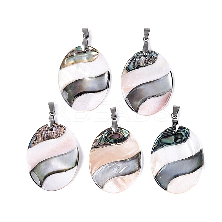 Natural Abalone Shell & Black Lip Shell & Pink Shell Pendants SSHEL-B003-06P-04-1