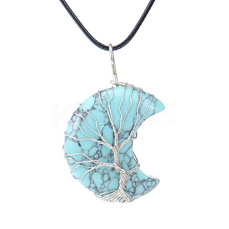 Synthetic Turquoise Crescent Moon Pendant Necklaces PW-WG70010-10-1
