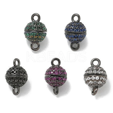 Rack Plating Round Brass Micro Pave Cubic Zirconia Magnetic Clasps KK-L224-070B-1