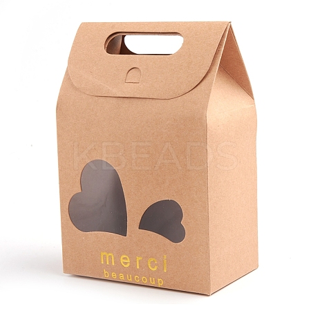 Rectangle Paper Bags with Handle and Clear Heart Shape Display Window CON-D006-01D-01-1