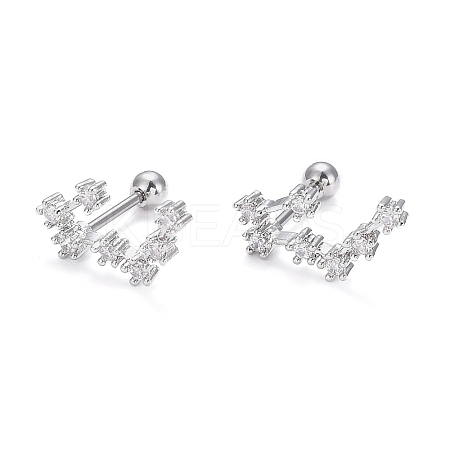Brass Micro Pave Clear Cubic Zirconia Stud Earrings EJEW-F258-01E-P-1
