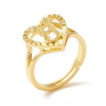 Real 18K Gold Plated Brass Alphabet Adjustable Rings RJEW-M139-18Y-1