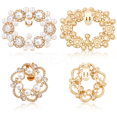4Pcs 2 Styles Flower/Oval Alloy Rhinestone Detachable Shoe Buckle Clips FIND-FG0003-15-1