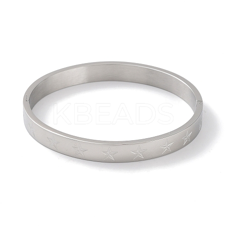 Non-Tarnish 304 Stainless Steel Grooved Star Bangles BJEW-F464-14P-1