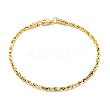 Ion Plating(IP) 3MM 304 Stainless Steel Rope Chain Bracelets for Women BJEW-R318-01G-1