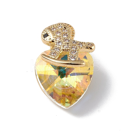 Real 18K Gold Plated Rack Plating Brass Micro Pave Clear Cubic Zirconia Pendants KK-C015-09G-05-1