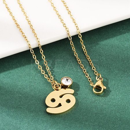 304 Stainless Steel Glass Drill Birth Stone Constellation Pendant Necklaces LS-STAS-D305-08G-D-1
