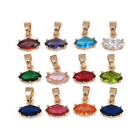Brass Micro Pave Cubic Zirconia Birthstone Charms KK-P331-01G-M-1