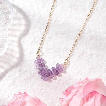 Natural Amethyst Faceted Round Beaded Arrow Pendant Brass Cable Chain Necklaces NJEW-TA00207-03-1