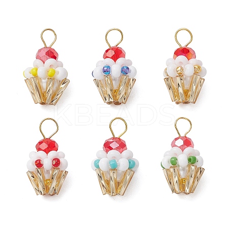 Glass Seed Beaded Cupcake Pendants PALLOY-MZ00581-1