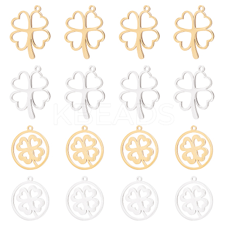 16Pcs 2 Style 201 Stainless Steel Hollow Pendants STAS-DC0001-01-1