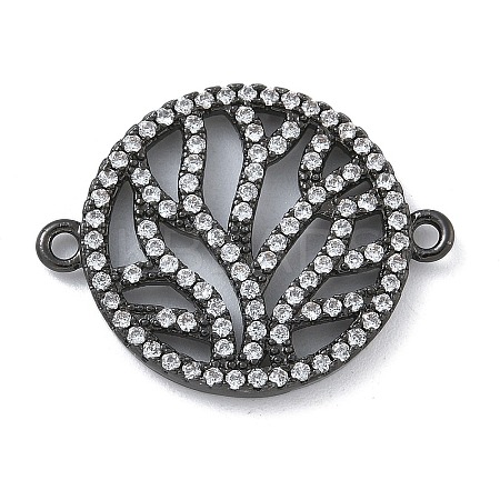 Rack Plating Brass Micro Pave Clear Cubic Zirconia Flat Round with Tree Connector Charms KK-A234-034B-1