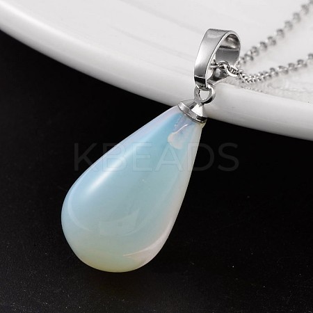 Teardrop Platinum Tone Brass Opal Pendants G-F267-04G-1