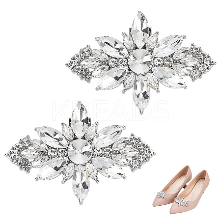 1Pc Flower Alloy with Glass Detachable Shoe Buckel Clips AJEW-AN0007-18-1