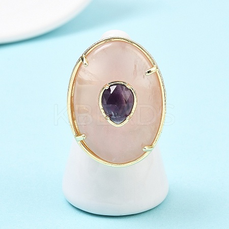 Natural Rose Quartz & Amethyst Oval Cuff Rings G-P599-01G-03-1