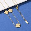 304 Stainless Steel Clover Link Chain Long Necklaces NJEW-V001-01G-3