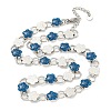304 Stainless Steel Enamel Flower Link Chain Necklaces with Glitter Powder NJEW-S431-05P-03-1