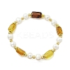 Natural Cultured Freshwater Pearl & Amber  Beads Stretch Bracelets for Women BJEW-JB13606-2